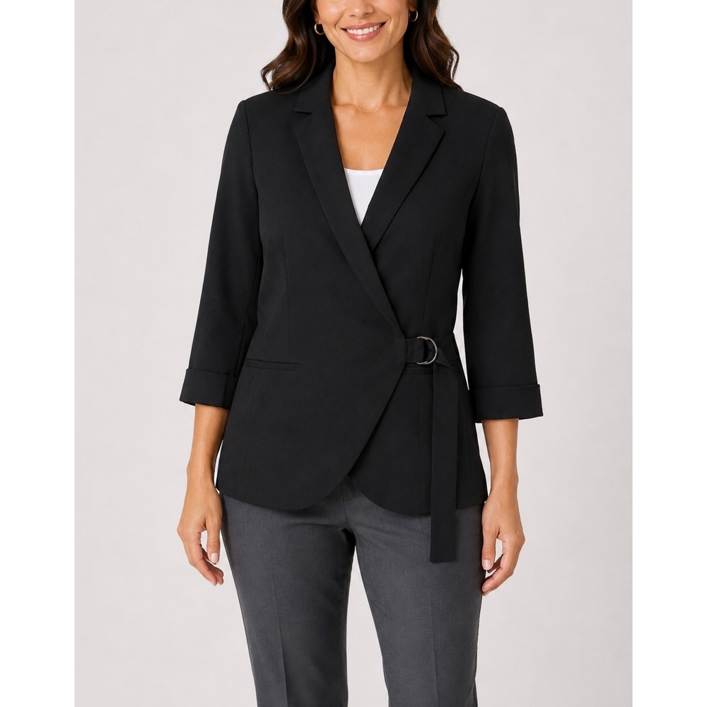 Express Blazer Women S Black Wrap D-Ring 3/4 Sleeve Washable Professional NWT